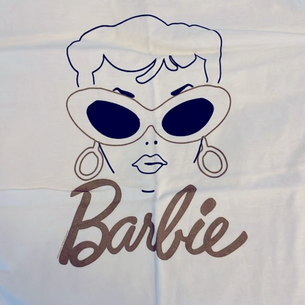 NWT Barbie Retro Graphic Tee XL Official Mattel White Gold Logo T-Shirt